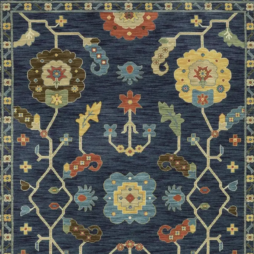 Blue And Gold Oriental Area Rug With Fringe Photo 9