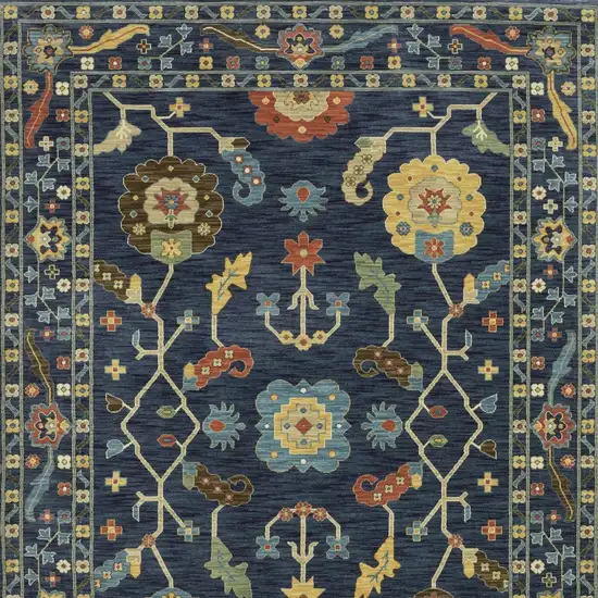 Blue And Gold Oriental Area Rug With Fringe Photo 6