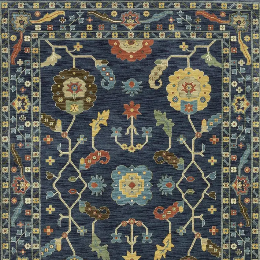 Blue And Gold Oriental Area Rug With Fringe Photo 6