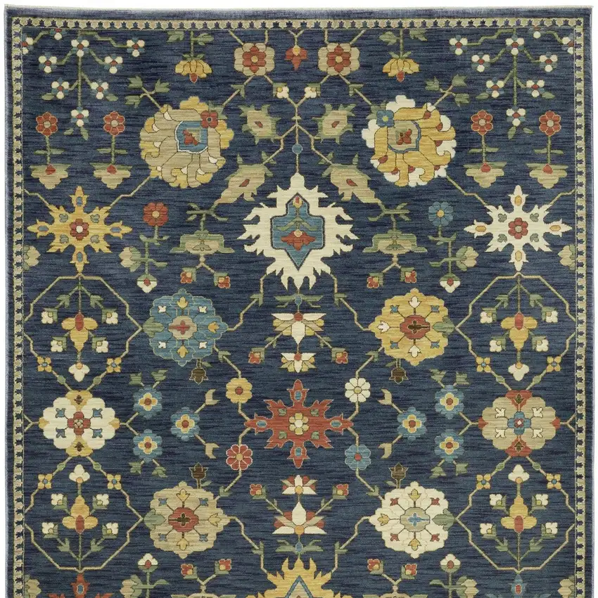 Blue And Gold Oriental Area Rug With Fringe Photo 6