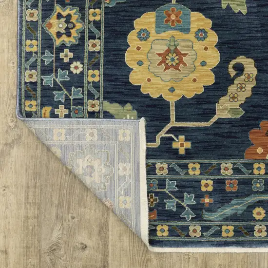 Blue And Gold Oriental Area Rug With Fringe Photo 6