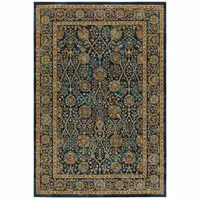 Photo of Blue And Gold Oriental Power Loom Stain Resistant Area Rug