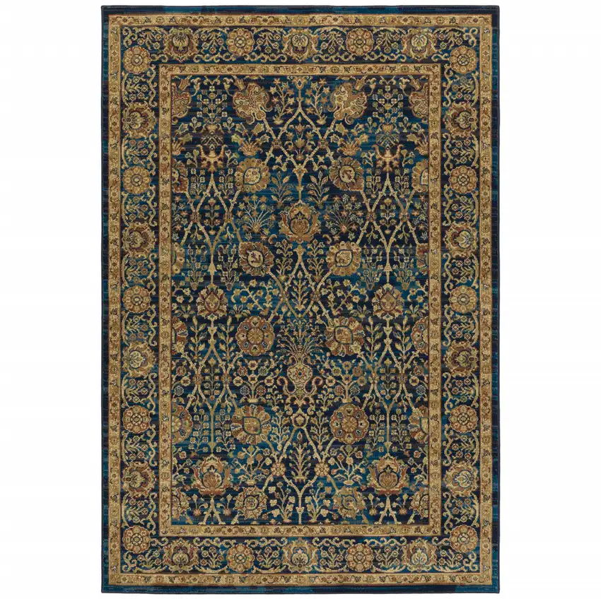 Blue And Gold Oriental Power Loom Stain Resistant Area Rug Photo 1