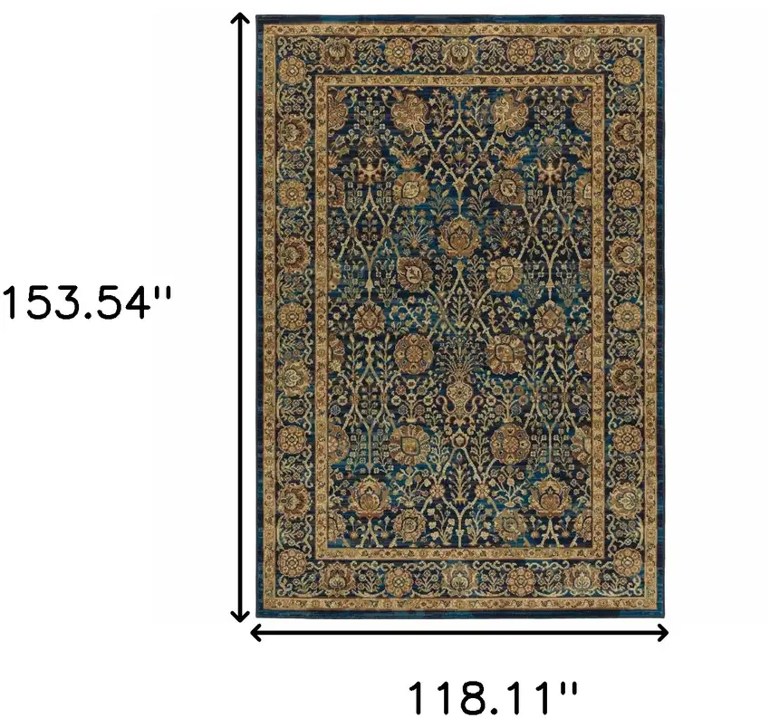 Blue And Gold Oriental Power Loom Stain Resistant Area Rug Photo 10
