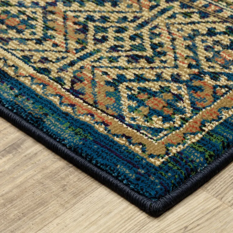 Blue And Gold Oriental Power Loom Stain Resistant Area Rug Photo 4