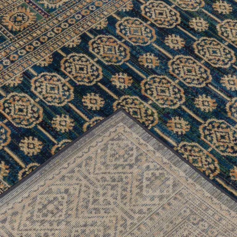 Blue And Gold Oriental Power Loom Stain Resistant Area Rug Photo 3