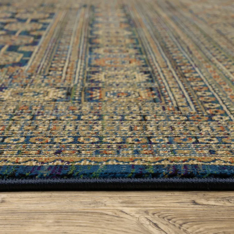 Blue And Gold Oriental Power Loom Stain Resistant Area Rug Photo 5