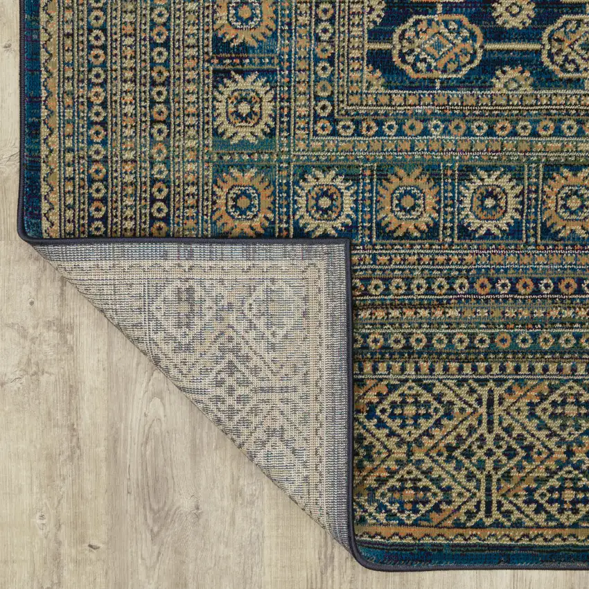 Blue And Gold Oriental Power Loom Stain Resistant Area Rug Photo 8