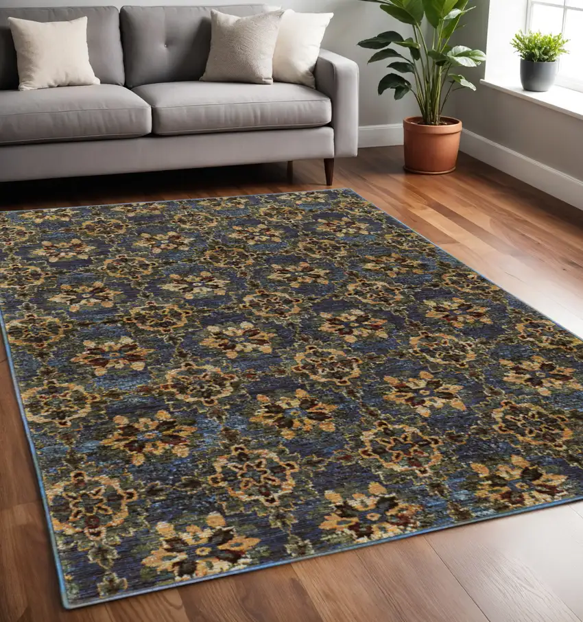 Blue And Gold Oriental Area Rug Photo 1