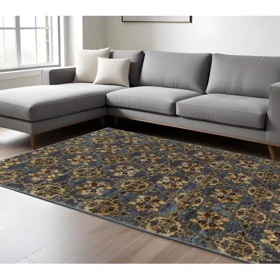 Blue and Gold Oriental Power Loom Area Rug Photo 1