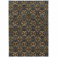 Photo of Blue And Gold Oriental Power Loom Stain Resistant Area Rug