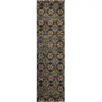 Photo of Blue And Gold Oriental Power Loom Stain Resistant Runner Rug
