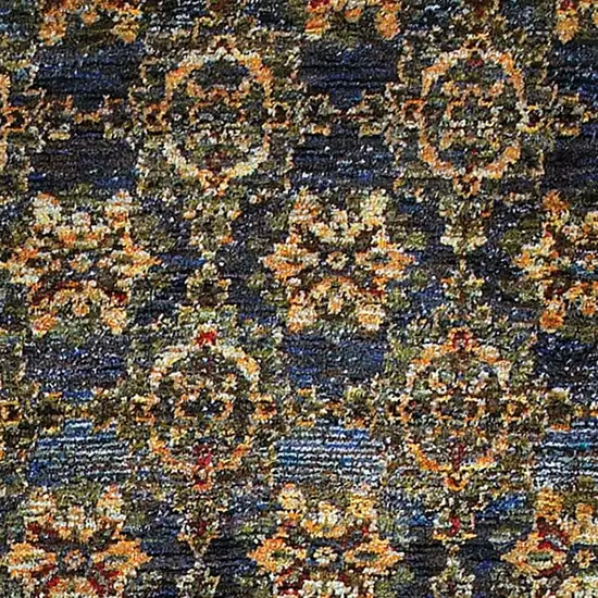 Blue And Gold Oriental Power Loom Stain Resistant Runner Rug Photo 3