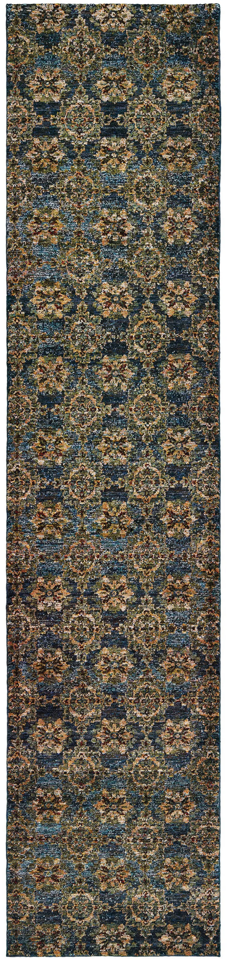 Blue And Gold Oriental Power Loom Stain Resistant Runner Rug Photo 1