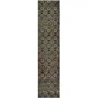 Photo of Blue And Gold Oriental Power Loom Stain Resistant Runner Rug