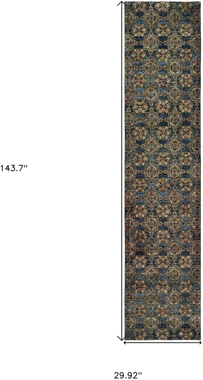 Blue And Gold Oriental Power Loom Stain Resistant Runner Rug Photo 5