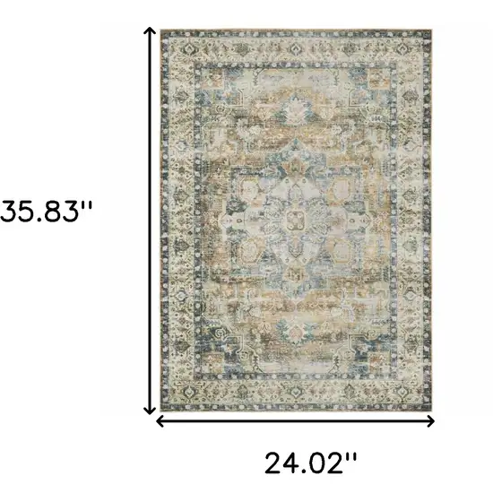 Blue And Gold Oriental Printed Non Skid Area Rug Photo 3