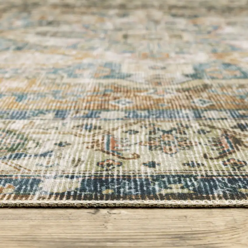 Blue And Gold Oriental Printed Non Skid Area Rug Photo 4