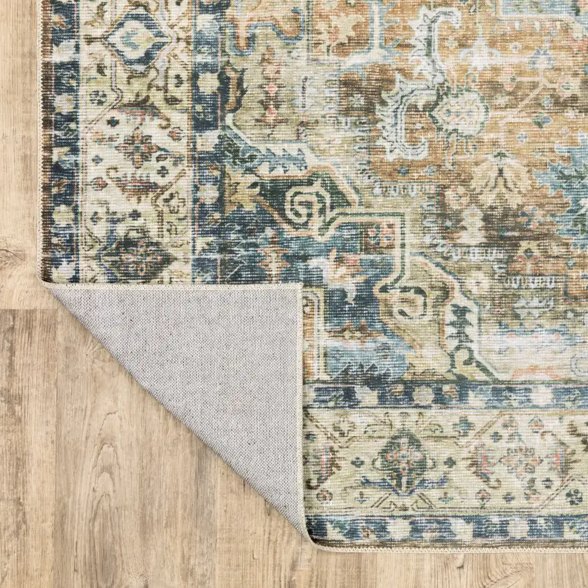 Blue And Gold Oriental Printed Non Skid Area Rug Photo 8