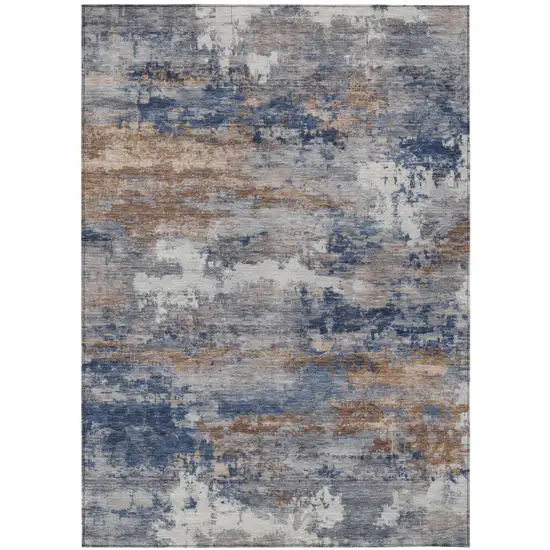 Blue And Graphite Abstract Washable Indoor Outdoor Area Rug Photo 2