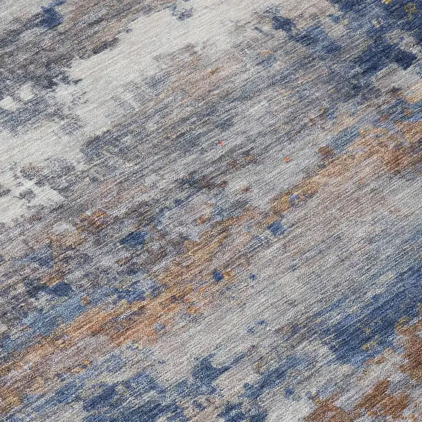 Blue And Graphite Abstract Washable Indoor Outdoor Area Rug Photo 4