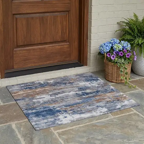 Blue And Graphite Abstract Washable Indoor Outdoor Area Rug Photo 1