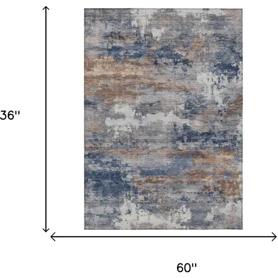 Blue And Graphite Abstract Washable Indoor Outdoor Area Rug Photo 5