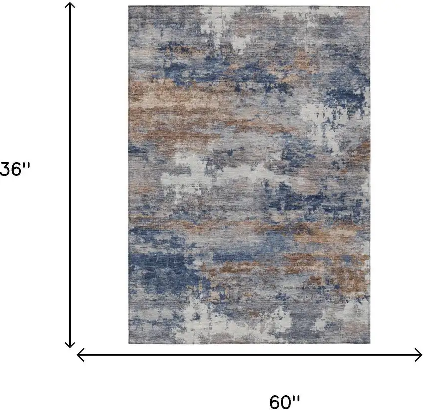 Blue And Graphite Abstract Washable Indoor Outdoor Area Rug Photo 5