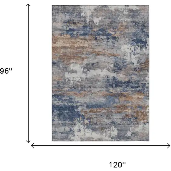 Blue And Graphite Abstract Washable Indoor Outdoor Area Rug Photo 5
