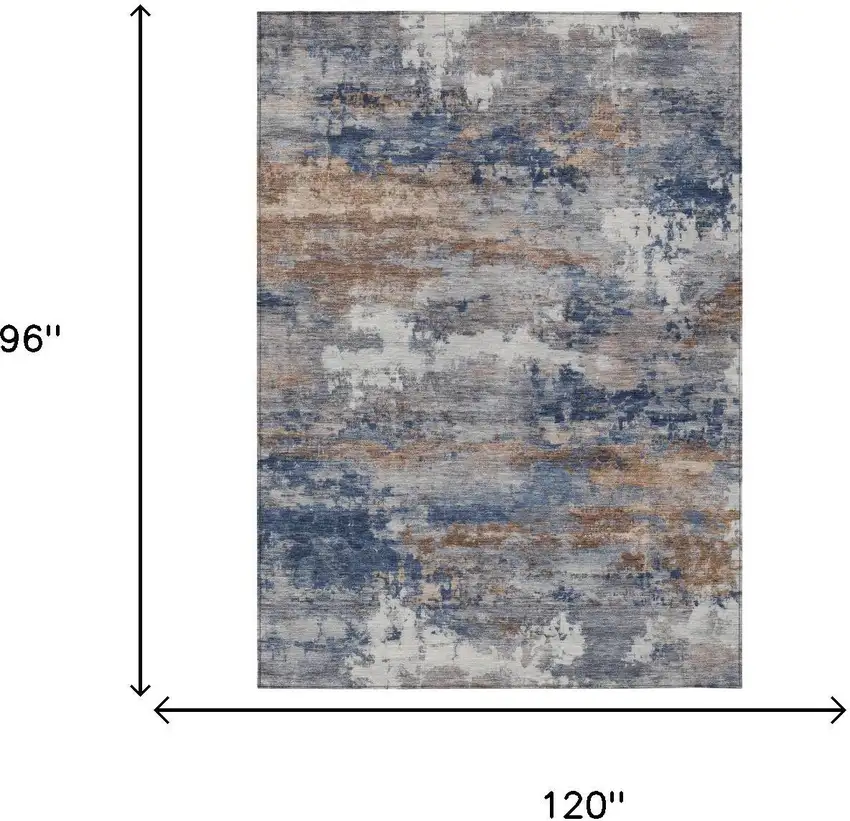 Blue And Graphite Abstract Washable Indoor Outdoor Area Rug Photo 5