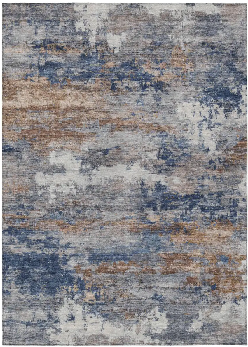 Blue And Graphite Abstract Washable Indoor Outdoor Area Rug Photo 2