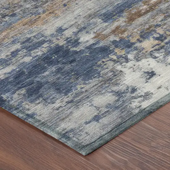 Blue And Graphite Abstract Washable Indoor Outdoor Area Rug Photo 3