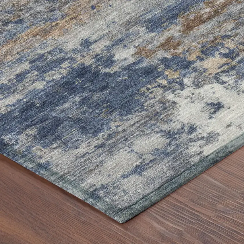 Blue And Graphite Abstract Washable Indoor Outdoor Area Rug Photo 3