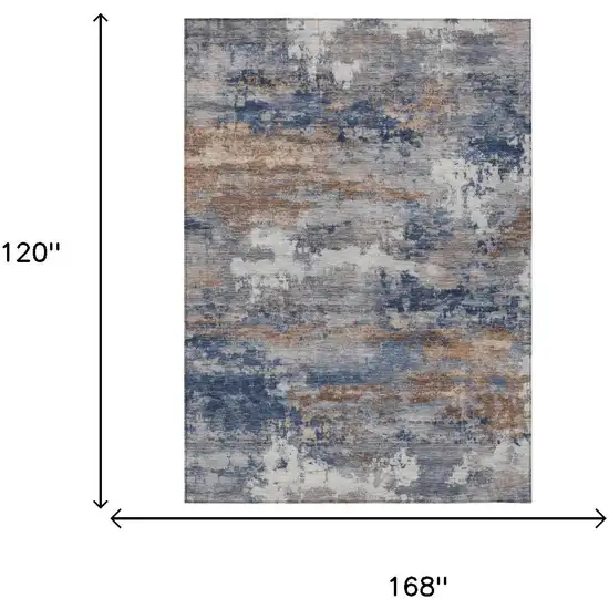Blue And Graphite Abstract Washable Indoor Outdoor Area Rug Photo 5