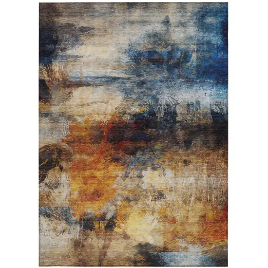 Blue And Graphite Abstract Washable Indoor Outdoor Area Rug Photo 2