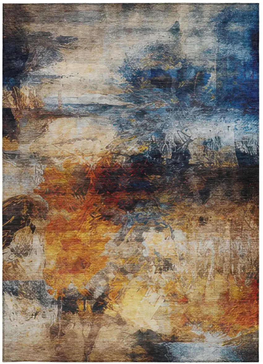 Blue And Graphite Abstract Washable Indoor Outdoor Area Rug Photo 2