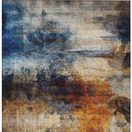 Blue And Graphite Abstract Washable Indoor Outdoor Area Rug Photo 6