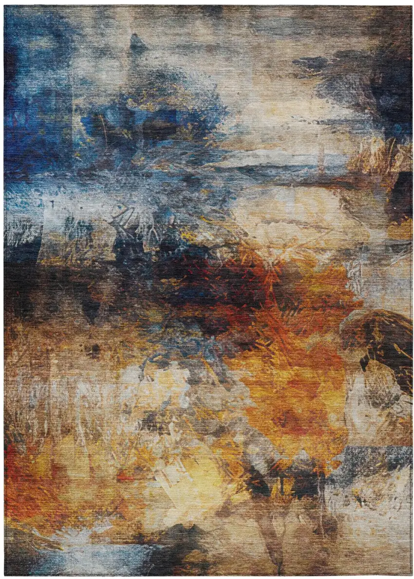 Blue And Graphite Abstract Washable Indoor Outdoor Area Rug Photo 3