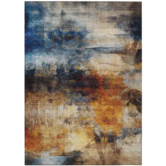 Blue And Graphite Abstract Washable Indoor Outdoor Area Rug Photo 3