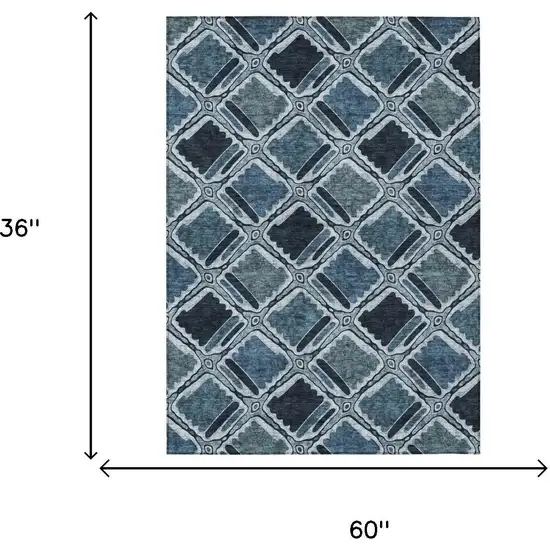 Blue And Graphite Geometric Washable Indoor Outdoor Area Rug Photo 5