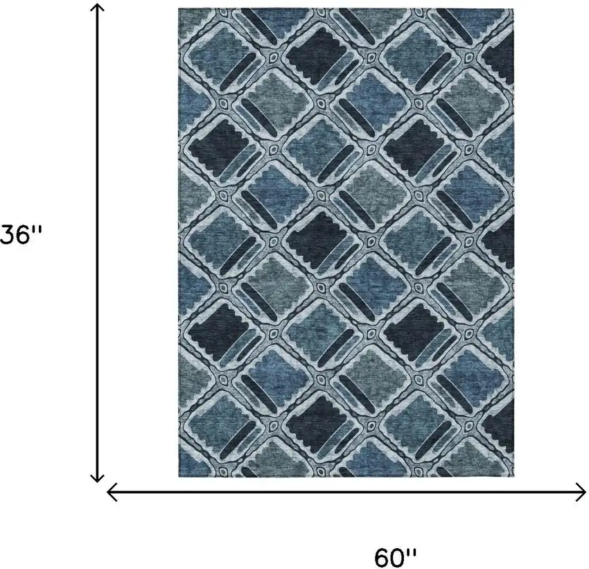 Blue And Graphite Geometric Washable Indoor Outdoor Area Rug Photo 5