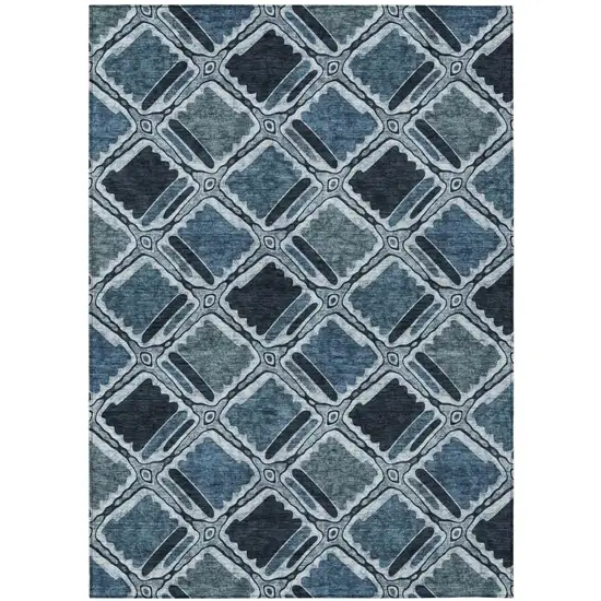 Blue And Graphite Geometric Washable Indoor Outdoor Area Rug Photo 2