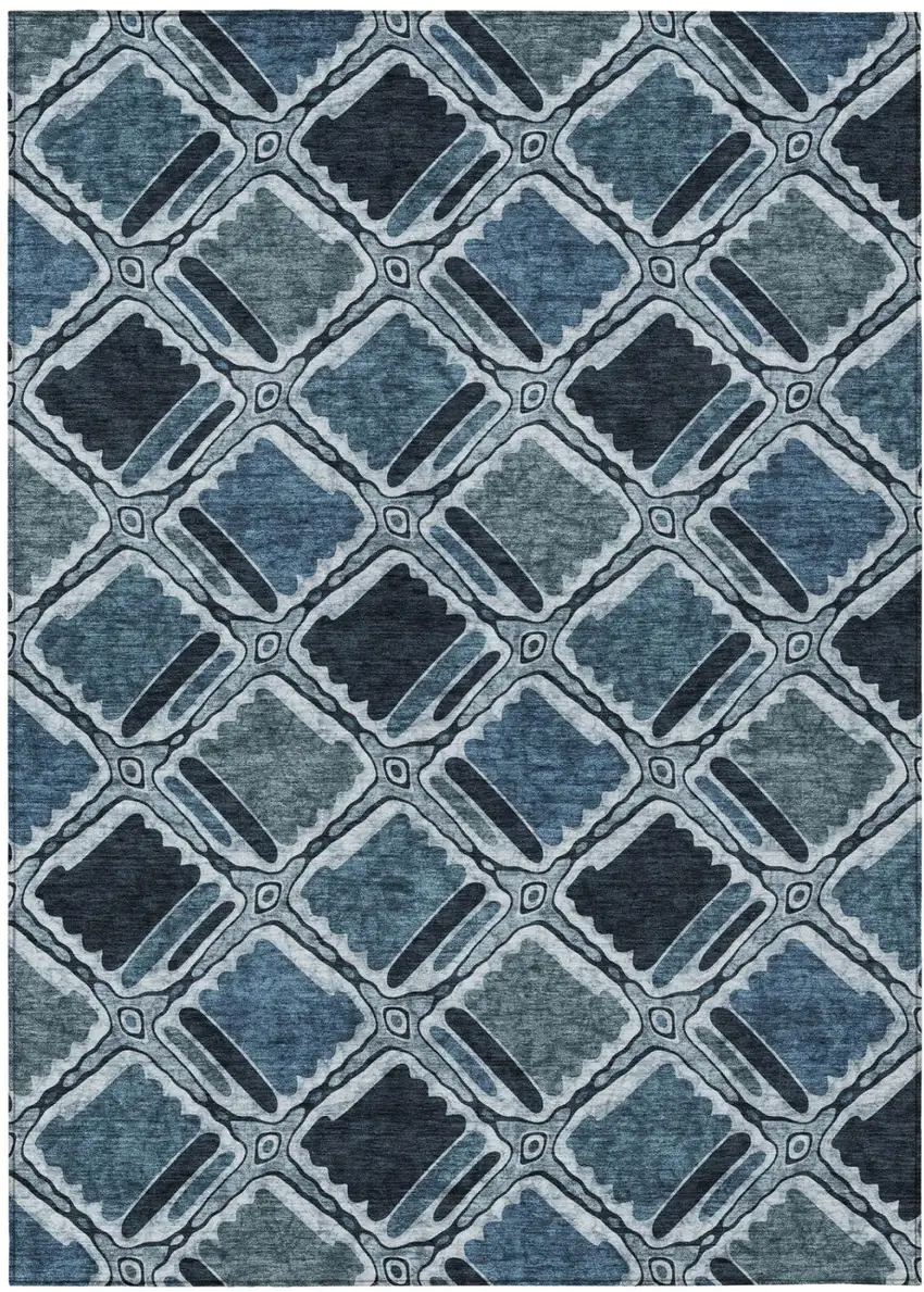 Blue And Graphite Geometric Washable Indoor Outdoor Area Rug Photo 2