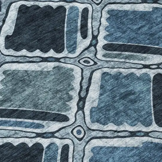 Blue And Graphite Geometric Washable Indoor Outdoor Area Rug Photo 4