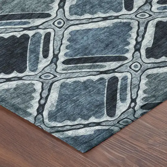Blue And Graphite Geometric Washable Indoor Outdoor Area Rug Photo 3