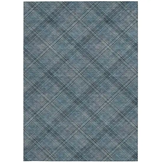 Blue And Graphite Plaid Washable Indoor Outdoor Area Rug Photo 1