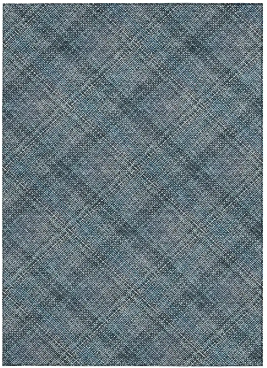 Blue And Graphite Plaid Washable Indoor Outdoor Area Rug Photo 1
