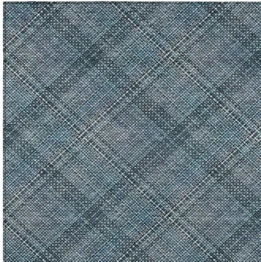 Blue And Graphite Plaid Washable Indoor Outdoor Area Rug Photo 6