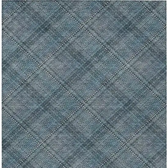 Blue And Graphite Plaid Washable Indoor Outdoor Area Rug Photo 7