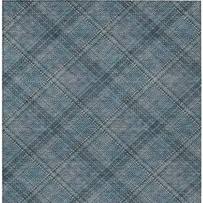Blue And Graphite Plaid Washable Indoor Outdoor Area Rug Photo 7